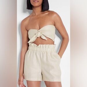 New With Tags Express Linen-Blend Tie Front Bandeau Top.